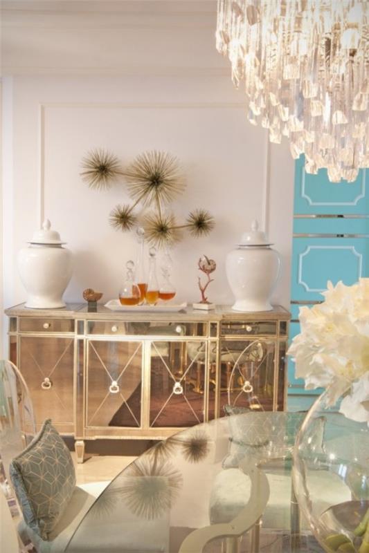Salle à manger avec des touches féminines Décoration murale lustre en cristal brillant en verre
