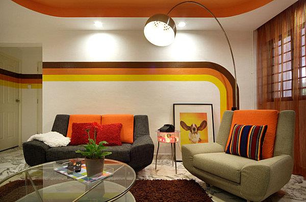 Palety kolorów i strategie projektowania wnętrz paski ściana pomarańczowy żółty
