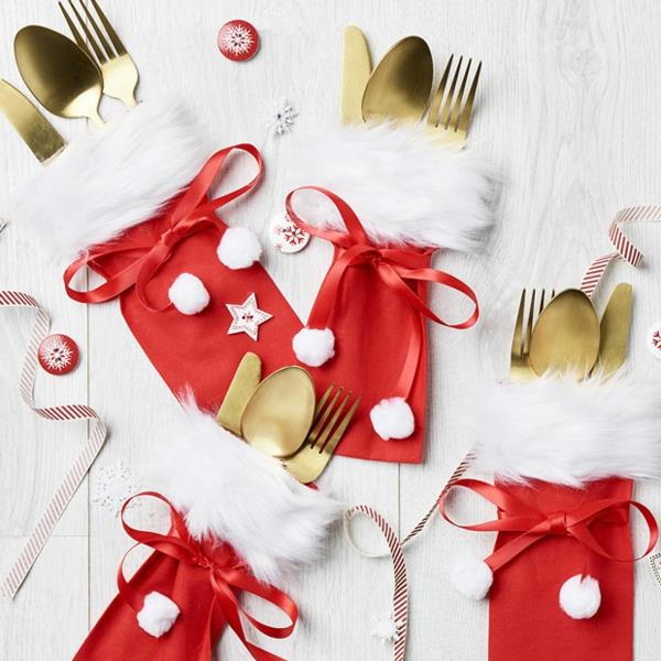 Cousez vos propres sacs à couverts festifs pour Noël en rouge et blanc