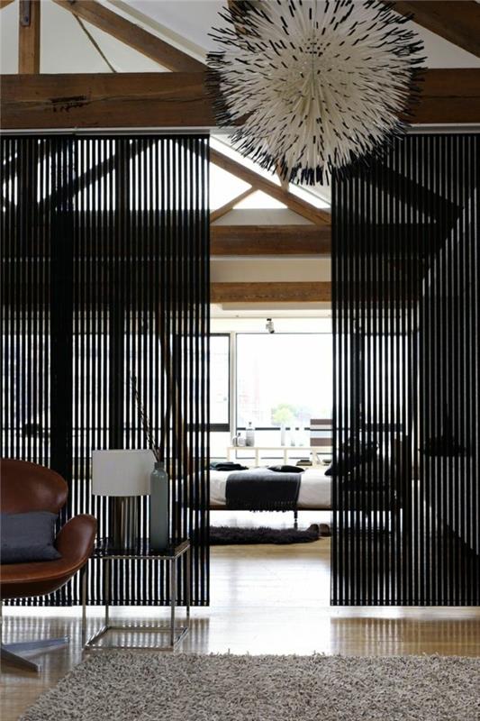 Panneaux rideaux noir belle texture espace de vie ouvert