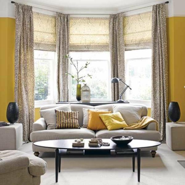 idées de rideaux design couleur jaune rideaux fenêtres salon