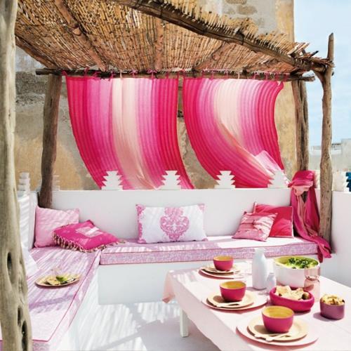 Gartendeko accessoires de jardin rideaux coussins roses