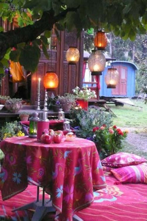 Décorations de jardin et accessoires de jardin lanternes tissus colorés