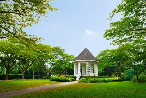 Maison de jardin dans le paysage vert des jardins botaniques de Singapour