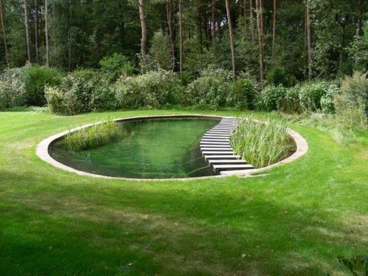Photos d'étang de jardin idées de jardin créatives pont de pelouse d'étang rond