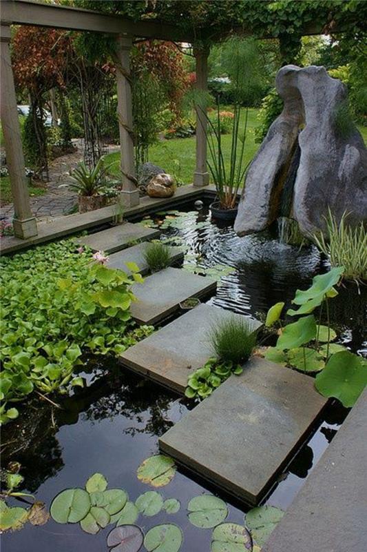 Étangs de jardin idées de conception de jardin plantes aquatiques et figures de pierre