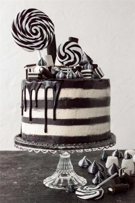 Ciasto na Halloween w kolorze czarno-białym
