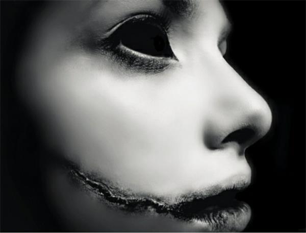 Horror makijaż twarzy bez oczu Halloween blizny na ustach