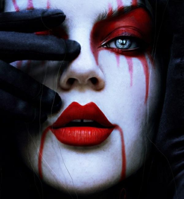 Malowanie twarzy horror twarz halloween czerwone usta