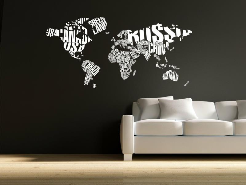 Idées pour la carte du monde de salon de conception de mur créatif
