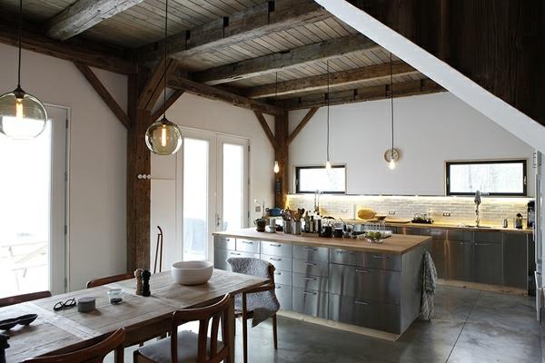 Cuisines de style campagnard table à manger lampes suspendues verre