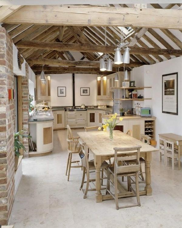 La cuisine conçoit des chaises de table à manger de style campagnard avec des poutres en bois