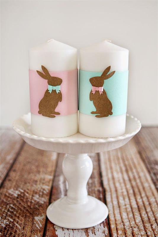 Bougies sur un présentoir à gâteaux - Idées d'artisanat de Pâques