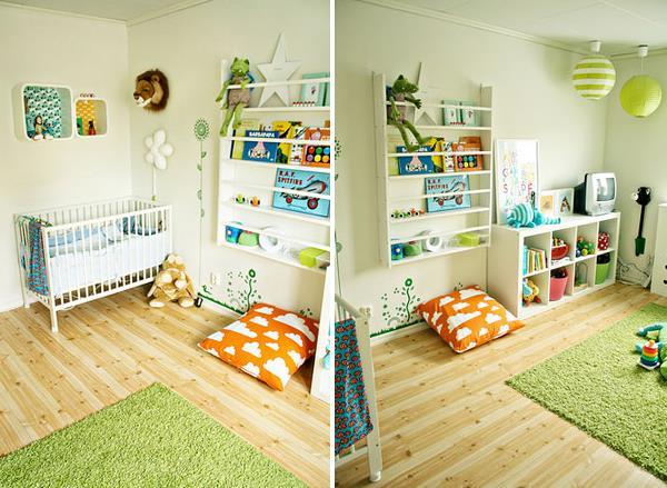 Wystrój pokoju dziecięcego z miękkimi półkami dywanowymi w fantazyjnym stylu