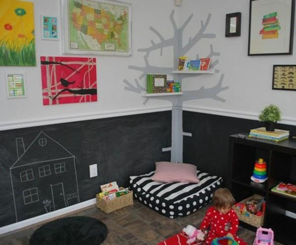 Chambre d'enfant lit superposé tableau noir couleur tableau noir feuille
