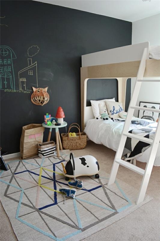 Chambre d'enfant lit superposé couleur tableau noir design mural créatif feuille de tableau noir