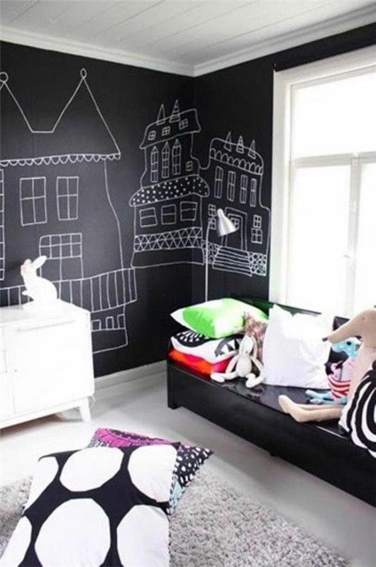 Chambre d'enfant lit superposé peinture tableau noir dessins muraux créatifs feuille de tableau noir