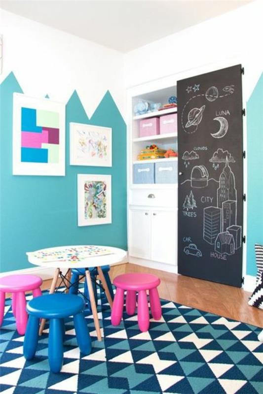 Conception de mur créatif couleur turquoise pour chambre d'enfant