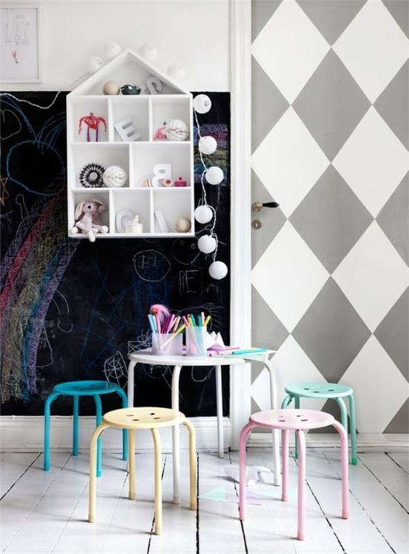 Tabouret de table de chambre d'enfants couleurs pastel couleur tableau noir design mural créatif feuille de tableau noir