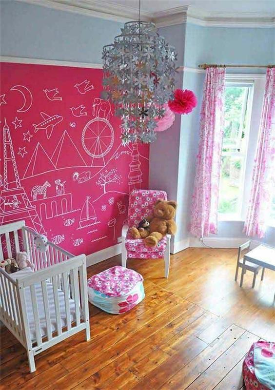 Mur de chambre d'enfant peinture de tableau rose design mural créatif