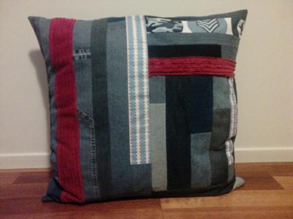 Housses de coussin en jeans taies d'oreiller vêtements gris rouge