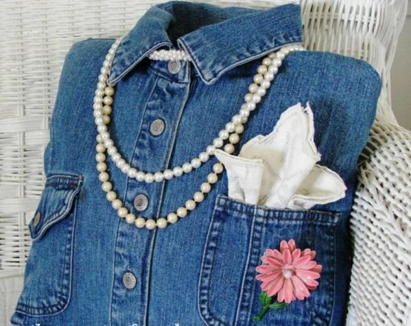 fleurs artificielles tissu jeans taies d'oreiller perles