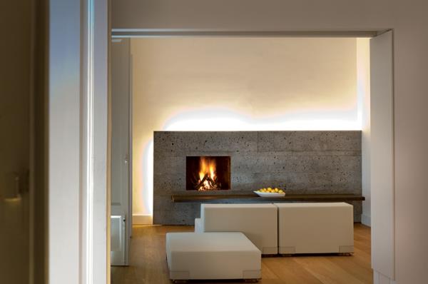 Architecture classique et design d'hôtel moderne éclairage cheminée intégrée