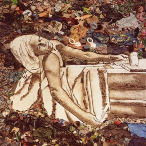 Grafika wykonana ze śmieci i śmieci charytatywnych zdjęć