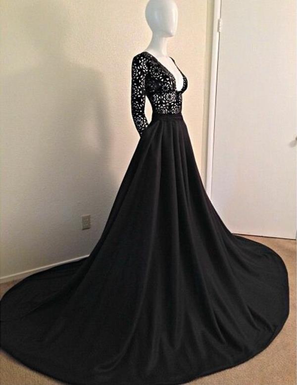 Suknie wieczorowe z długimi rękawami szerokie czarne