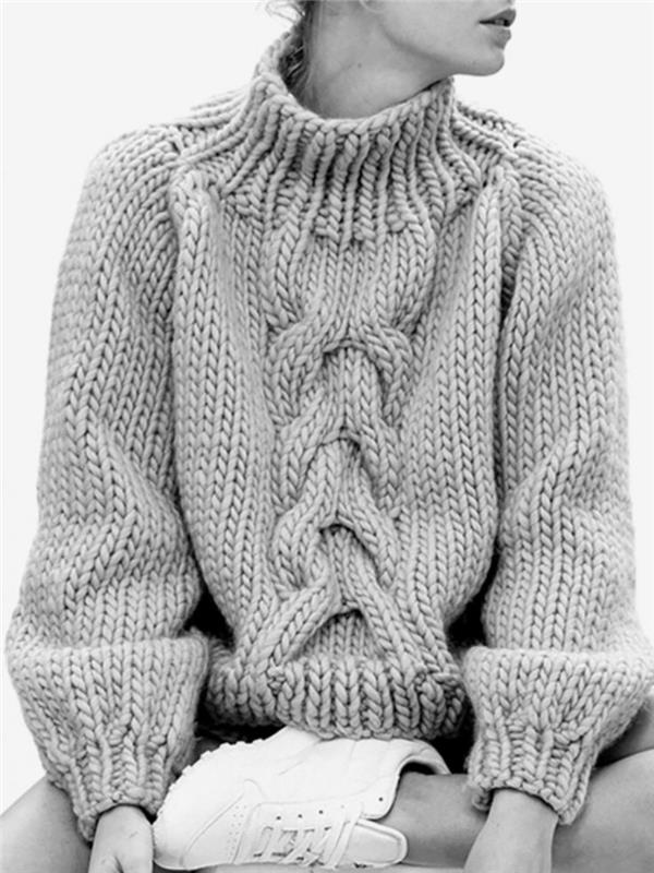 Pull long pour femme en tricot à col roulé