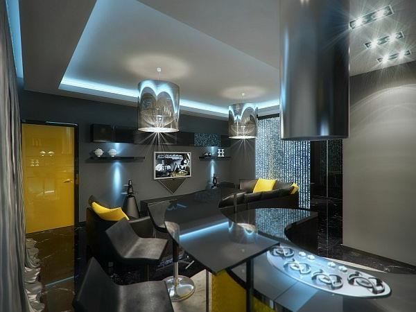 Appartement de luxe en porte brillante jaune et noire