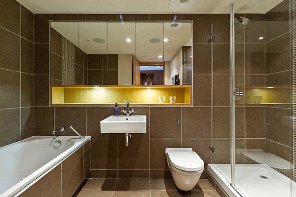 łazienka brązowe luksusowe projekty łazienkowe płytki łazienkowe brązowe złote białe detale