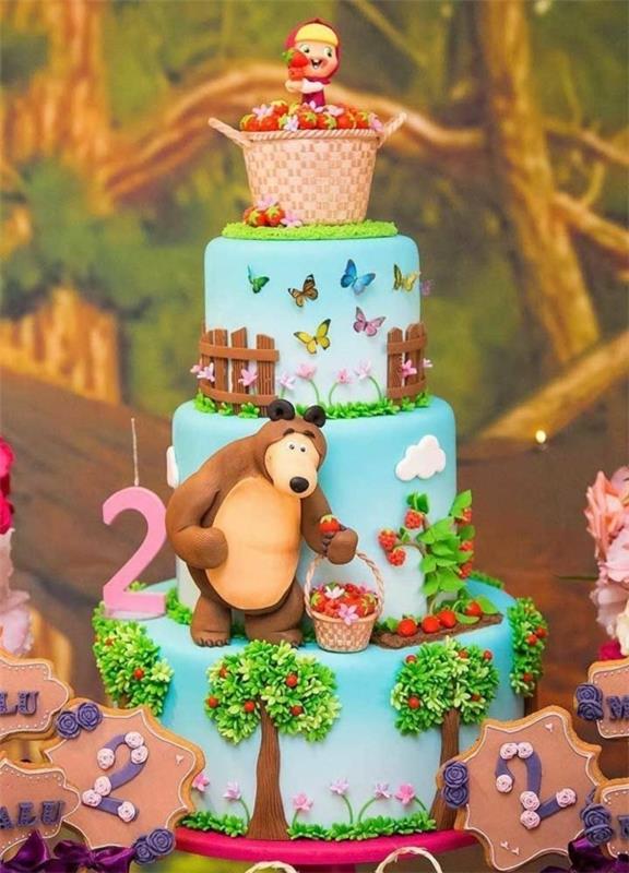 Tort Masza i Niedźwiedź 3-poziomowy tort z motywem urodzinowym dla dzieci