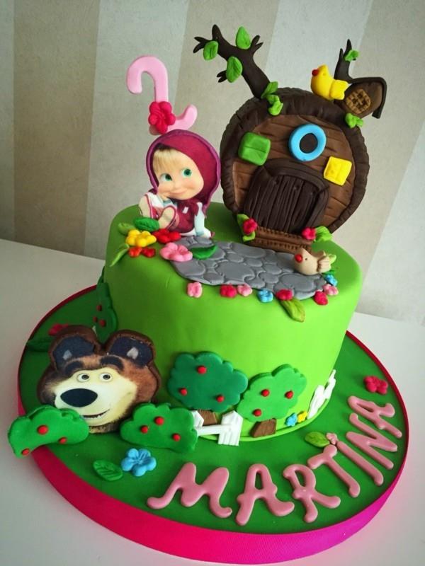 Ciasto z motywem ciasta Masza i Niedźwiedź Urodzinowy tort fondantowy dla dzieci