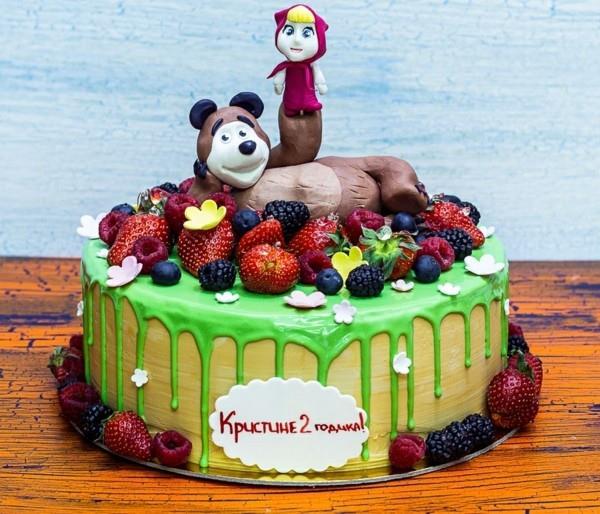 Ciasto Masza i Niedźwiedź Ciasto Z Motywem Tortu Urodziny Dla Dzieci Letnia Dekoracja Owocowa