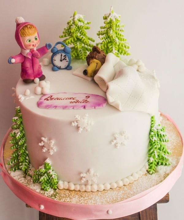 Ciasto Masza i Niedźwiedź Ciasto z Motywem Urodziny dla Dzieci Zimowe Jodły