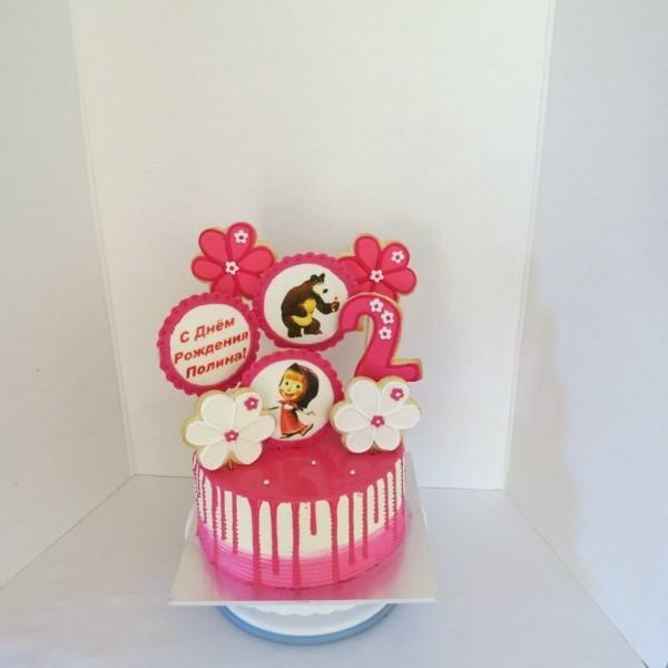 Tort Masza i Niedźwiedź z motywem ciasta Tort urodzinowy dla dzieci dla dziewczynki różowy