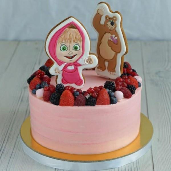 Tort Masza i Niedźwiedź różowy motyw Tort urodzinowy dla dzieci