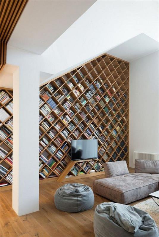 Bibliothèque à la maison moderne endroit calme bibliothèque intégrée solution chic