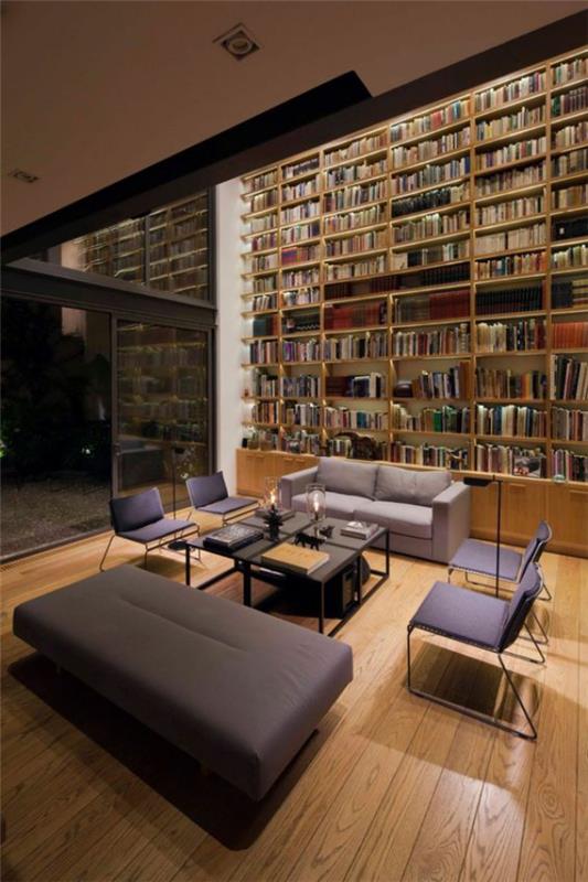Bibliothèque de maison moderne atmosphère de chambre chic accents de lumière artificielle intégrés