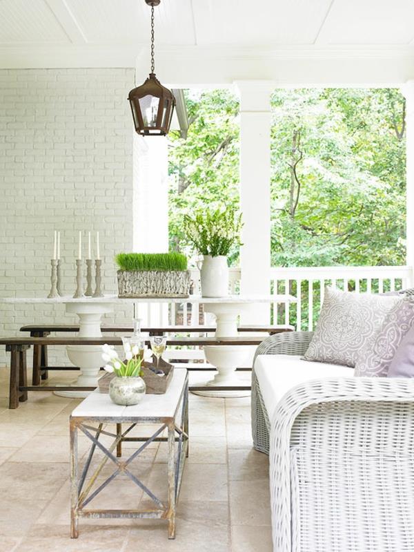 Idées de design de terrasse moderne ensemble de meubles en rotin blanc
