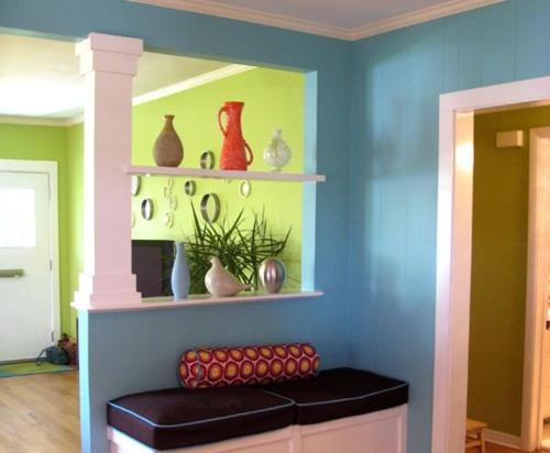 Peinture murale moderne pour la maison étagères de séparation bleues ouvertes
