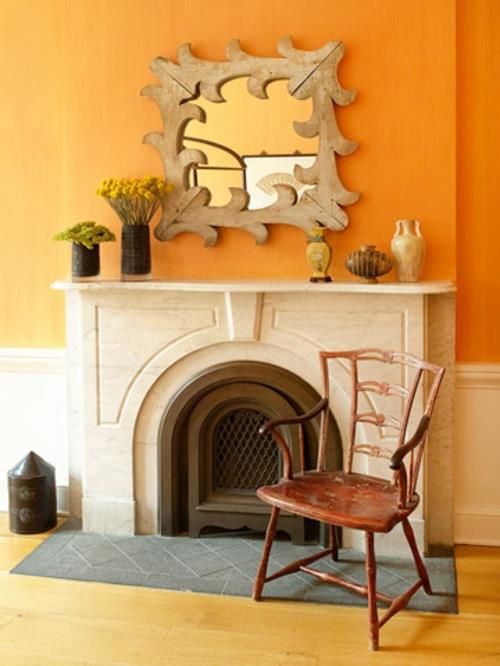 Peinture murale moderne pour la maison miroir mural de cheminée encastrable orange vif