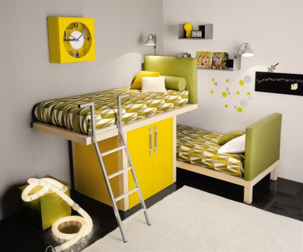 Conception de chambre multifonctionnelle couleurs vives jaune vert pop art