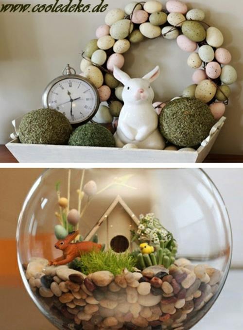 Décorations de Pâques et objets de décoration lapins de pâques couronne de fleurs oeufs de pâques