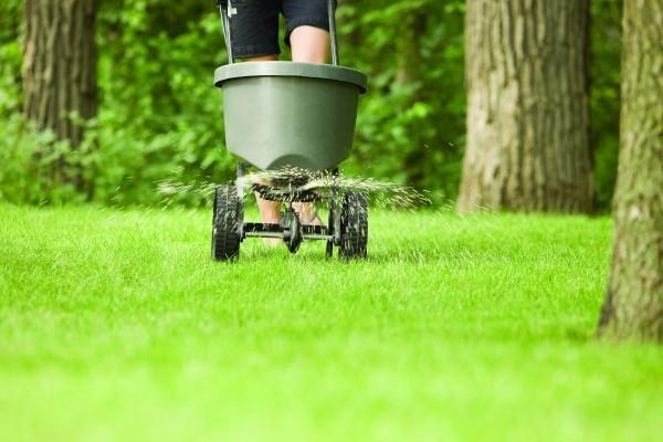 Fertiliser les pelouses - les gens qui travaillent