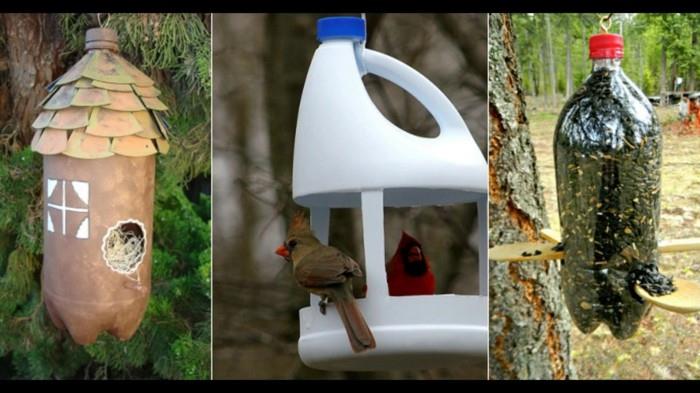 Recyclage de l'artisanat avec des gobelets en plastique que pouvez-vous faire avec de vieilles bouteilles en plastique faites vous-même une mangeoire à oiseaux marienkaefer