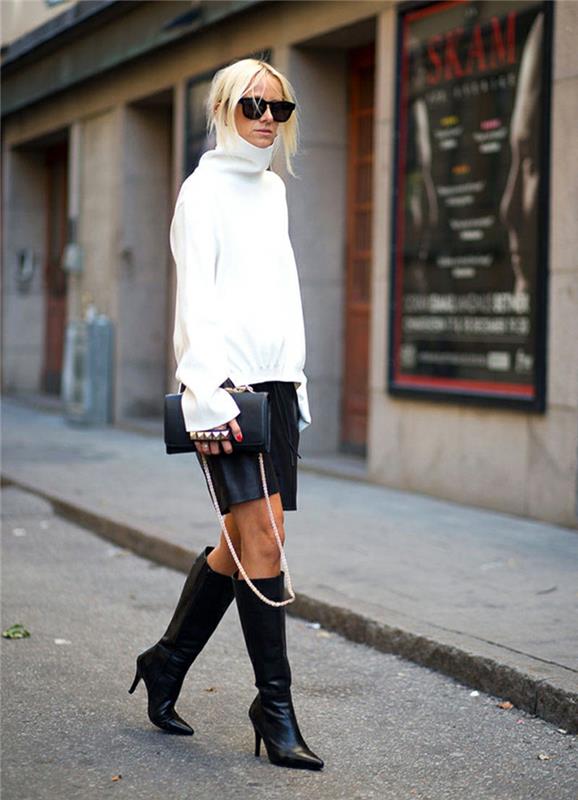 Mini-jupes femme col roulé en cuir blanc