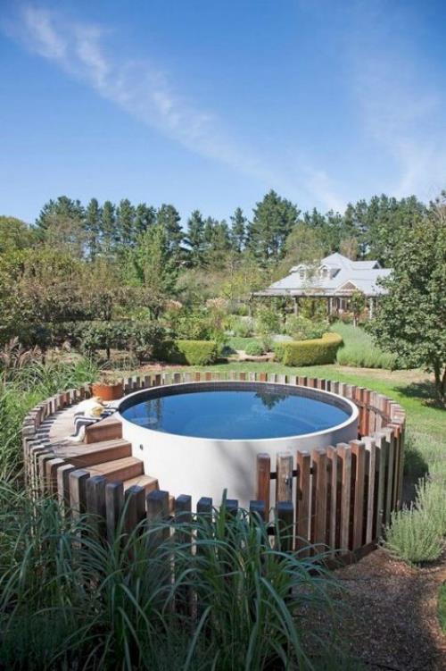 Okrągłe baseny ogrodowe idealne okrągłe ogrodzenie schodowe wykonane z drewna