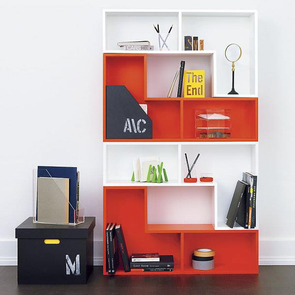 Etagères design de bureau à domicile chic modulables orange blanc